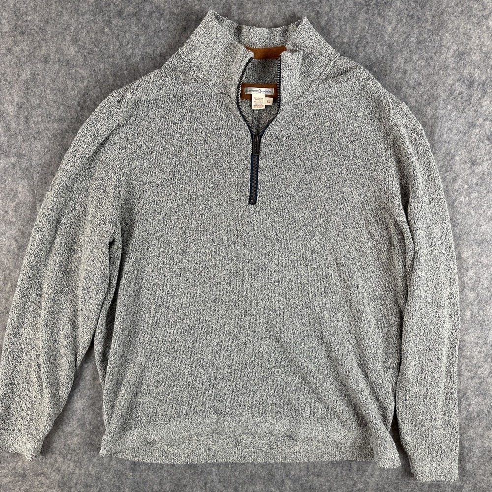 Carbon 2 Cobalt Sweater Mens XL Gray Raw Hem Speckled Terry Cloth Mock Pullover